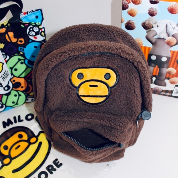 BAPE BABY MILO Brown Technical Faux Fur Backpack - Picture 6 of 7